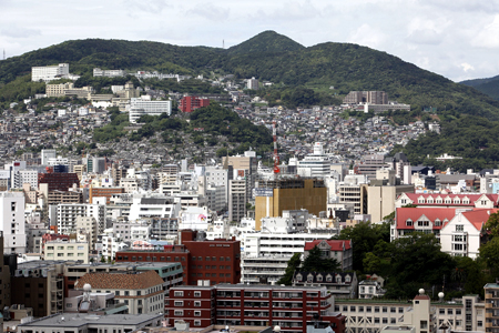 A view of Nagasaki City is seen from Glover Garden