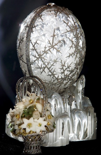 The Faberge 'Winter Egg' stands on display at a presentation for journalists in the Pushkin Museum.