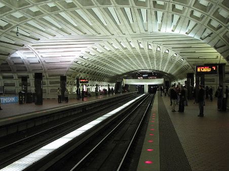 Intersection of ceiling vaults at Metro Center, a Metro station in Washington DC.