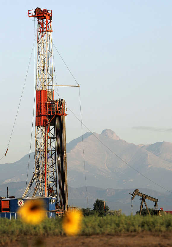 New oil well is drilled near Dacono, Colorado.