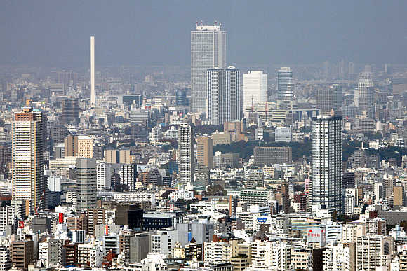 A cluster of high-rise buildings in the Ikebukuro district in Tokyo.