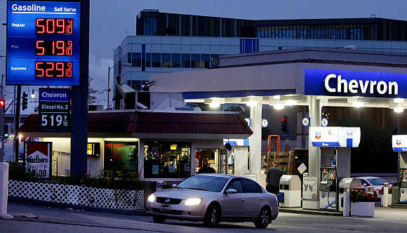 A petrol station in downtown Los Angeles, California.
