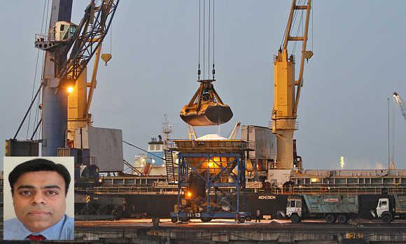 Pravin Krishna, inset. A view of Mundra Port in Gujarat.