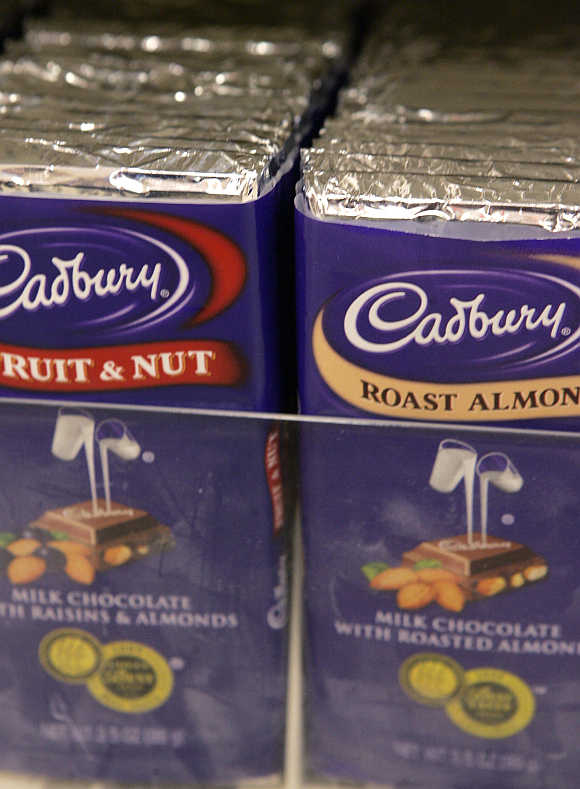 Cadbury chocolate bars sit on a shelf at a store in Willowbrook, Illinois.