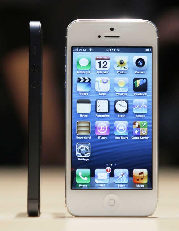 The iPhone 5 on display after its introduction during Apple's iPhone media event in San Francisco.