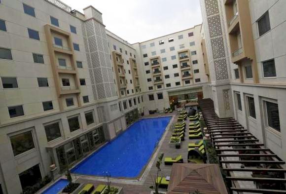 A view of the interior of the newly-constructed Lemon Tree Premier hotel, located outside the Indira Gandhi International Airport in New Delhi.