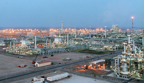 A February 2003 photo of the Reliance Industries Limited petrochemical plant at Jamnagar in western India.