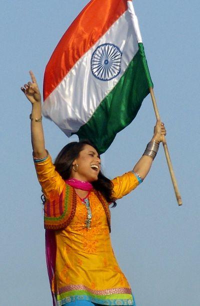 Bollywood actress Rani Mukerji with India's national flag.