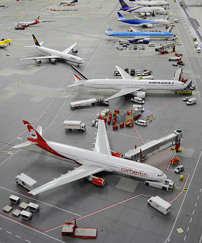 Models of planes at the 'Miniature Wunderland' exhibition in Hamburg, Germany.