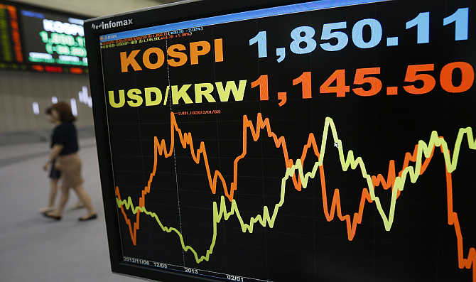A currency monitor at the Korea Exchange in Seoul, South Korea. Photo is for representation purpose only.