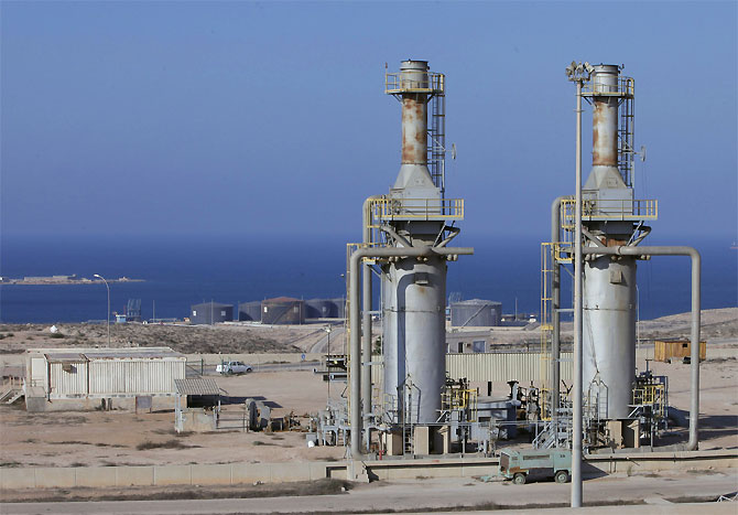 A general view of the Marsa al Hariga oil port in the city of Tobruk, east of Tripoli.
