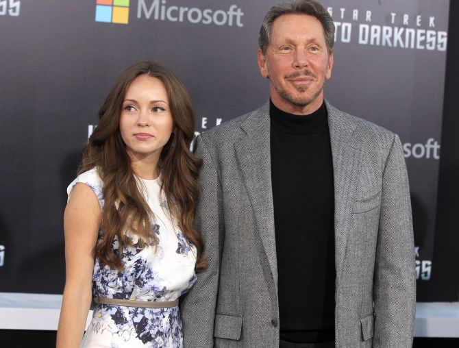 Oracle CEO Larry Ellison and Nikita Kahn arrive as guests for the premiere of the new film Star Trek Into Darkness in Hollywood.