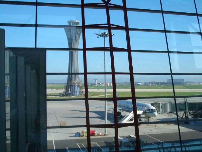 Terminal 3 control tower at the existing Beijing international airport.