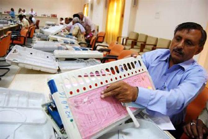 An electronic voting machine.