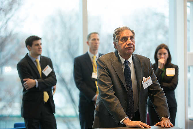 Ratan Tata at Tata Hall at Harvard Business School in Boston.