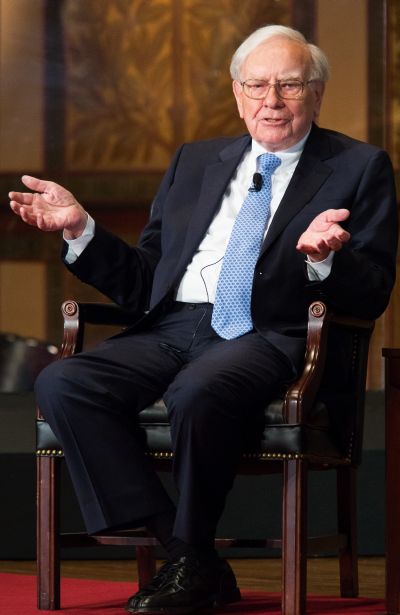 Warren Buffett, chairman of the board and CEO of Berkshire Hathaway, speaks in Gaston Hall at Georgetown University.