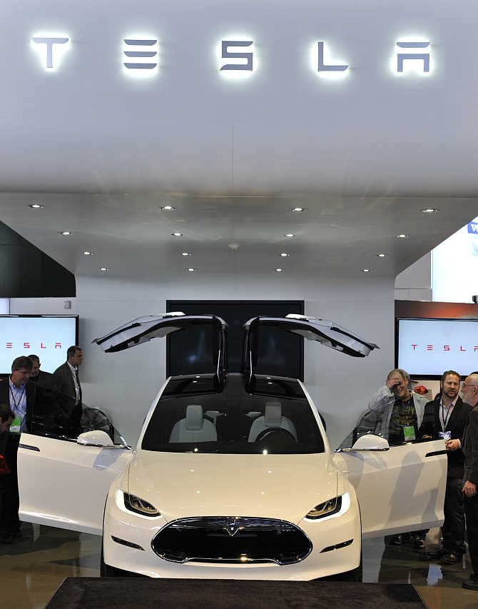 Tesla Model X Concept SUV on display in Detroit, Michigan.