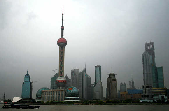 Oriental Pearl Tower is seen along the Bund in Shanghai, China.