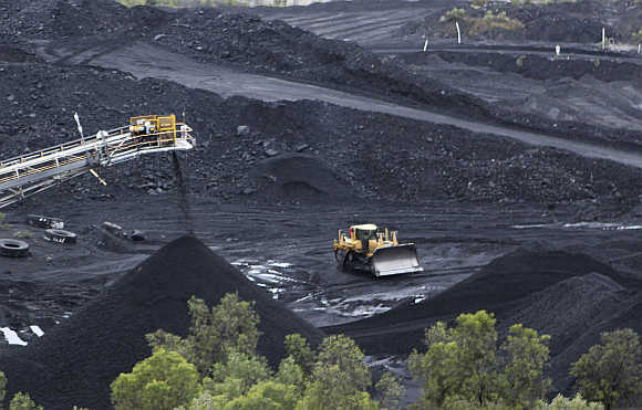 Coal is stockpiled at the Blair Athol mine at the remote Bowen Basin coalfield near Moranbah in Australia.
