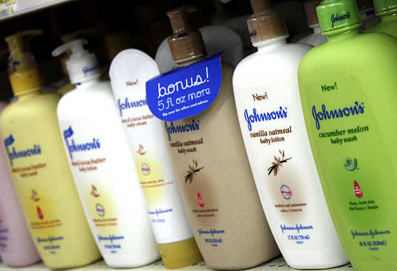 Products made by Johnson & Johnson for sale on a store shelf in Westminster, Colorado, United States.