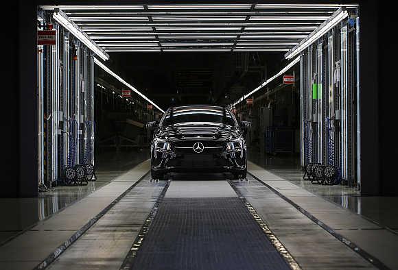 Four-door Mercedes Benz coupe CLA model rolls off the assembly line in the central Hungarian town of Kecskemet, 90km south of Budapest.