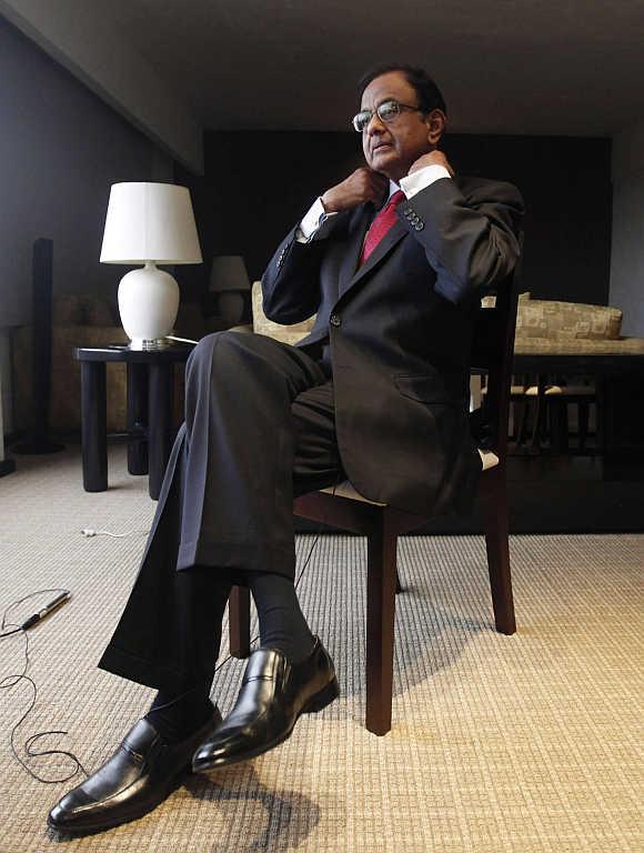 India's Finance Minister P Chidambaram prepares for an interview with Reuters in Mexico City, Mexico.