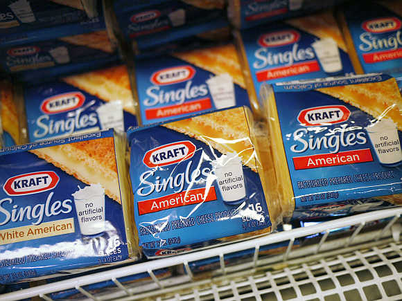 Kraft cheese products are seen on the shelf at a grocery store in Washington.