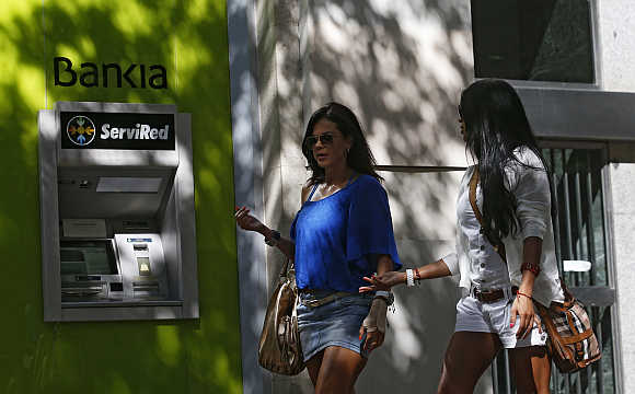 An ATM machine at Spain's lender bank Bankia in Madrid.