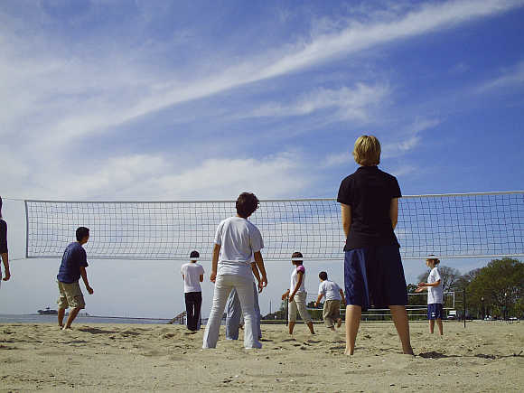 A game of volleyball at Seaside Park in Bridgeport, Connecticut.