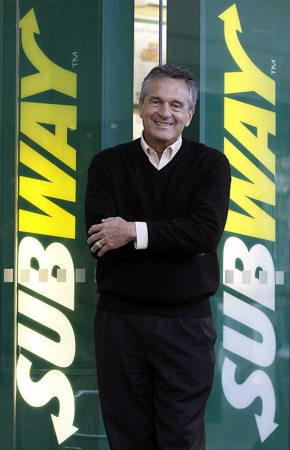 Subway founder Fred DeLuca poses at a branch in central London, United Kingdom.
