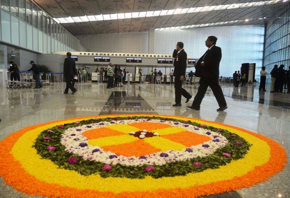 Floral decoaration adorns the new Kolkata airport.