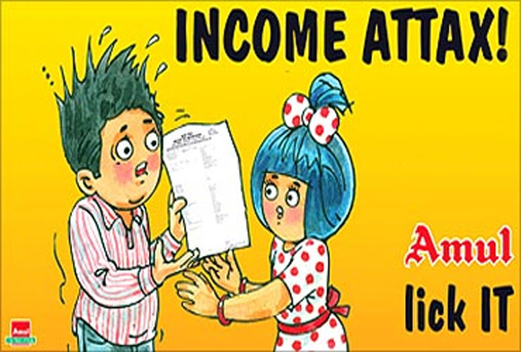 Amul advertisement on taxpayers receiving erroneous recovery notice from the income tax department due to an error in software (April 2010).