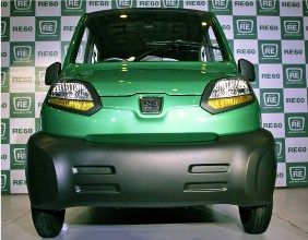 The newly launched Bajaj's first-ever four-wheeled vehicle RE60 is pictured in New Delhi.