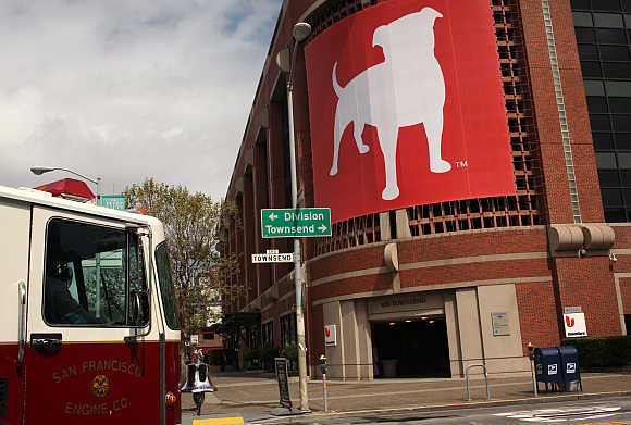 Corporate logo of Zynga at its headquarters in San Francisco, California.