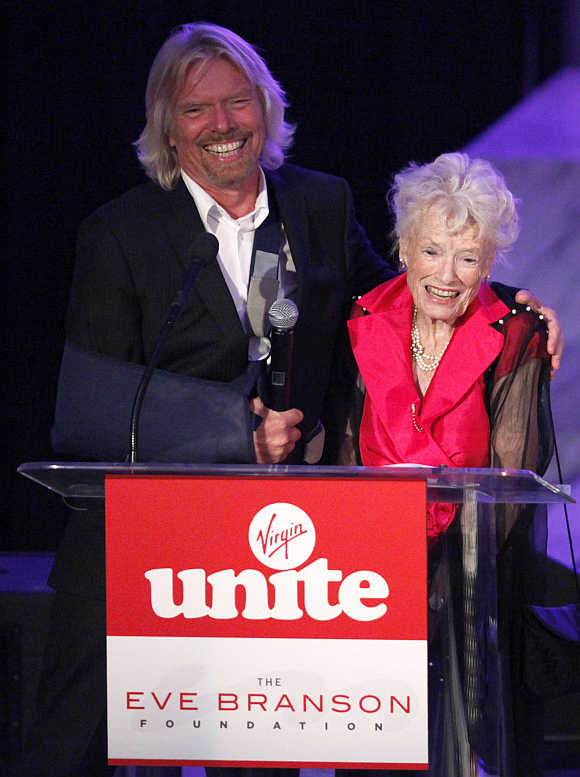 Richard Branson embraces his mother Eve Branson during a trip to the foothills of Morocco's Atlas Mountains.
