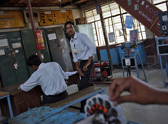 Students work at the electrical department of the Industrial Training Institute in Beed, about 350km east of Mumbai.