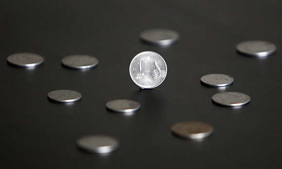 A one rupee coin is seen in this picture illustration taken in Mumbai.