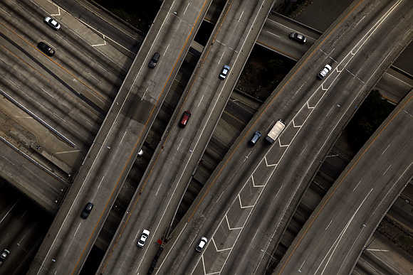 The 10/110 freeway interchange in Los Angeles, California.