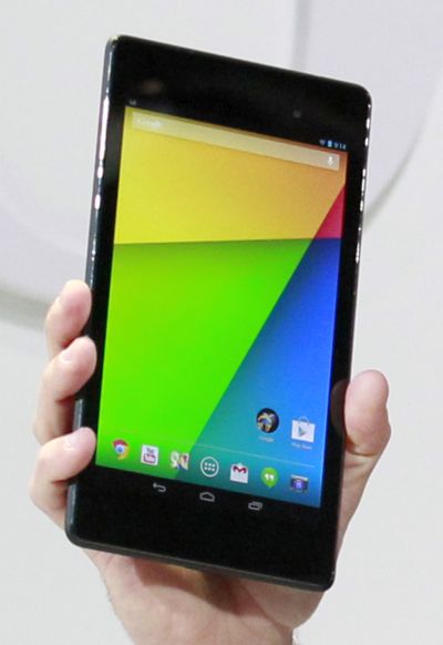 Hugo Barra, director of Product Management at Android, holds the new Nexus 7 tablet during a Google event at Dogpatch Studio in San Francisco.