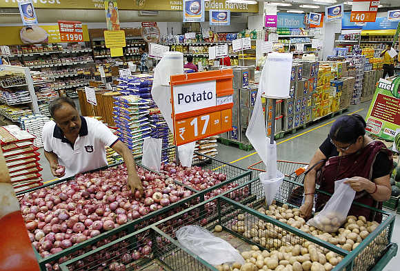 Customers shop inside a superstore in Ahmedabad.