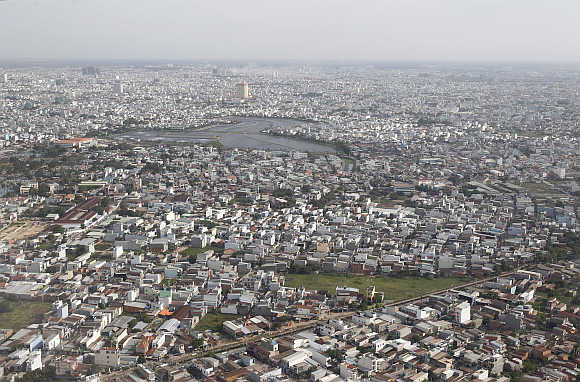 An aerial view of Ho Chi Minh City in Vietnam.