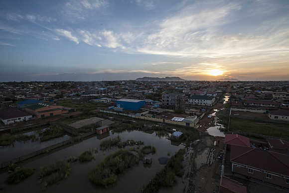 The city of Juba is seen at sunset.