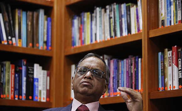 NR Narayana Murthy, Founder and Chairman, Infosys, during an interview with Reuters at the company's office in Bangalore.