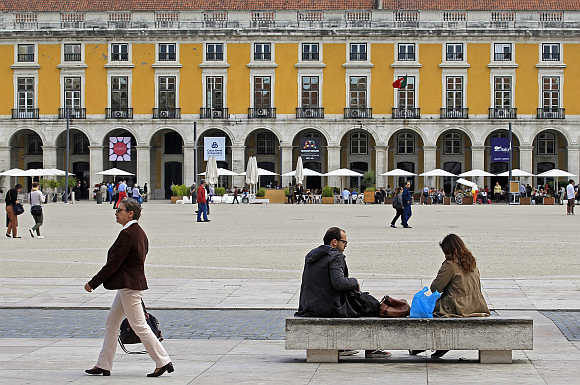 A view of the main square of Praca do Comercio in front of the Finance Ministry in Lisbon, Portugal.