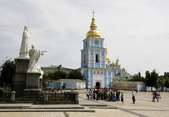A view of Mikhailovskaya Square in Kiev, Ukraine.