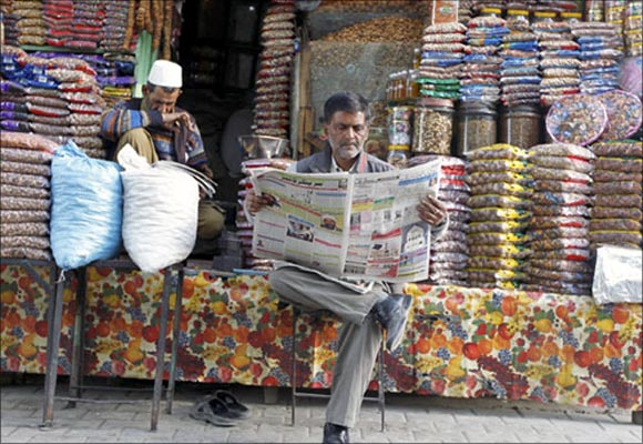 A Kashmiri shop owner in Srinagar.