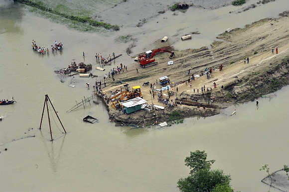 An aerial view shows flood-affected people in Bihar. A file photo.