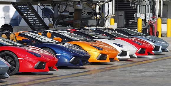 Lamborghini LP 700-4 Roadsters on display at Miami, United States.