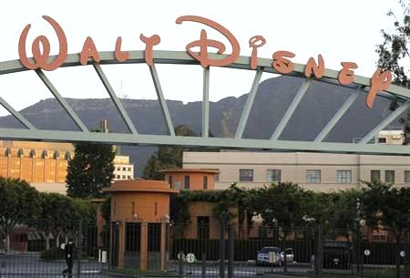 A portion of the signage at the main gate of The Walt Disney Co. is pictured in Burbank, California.