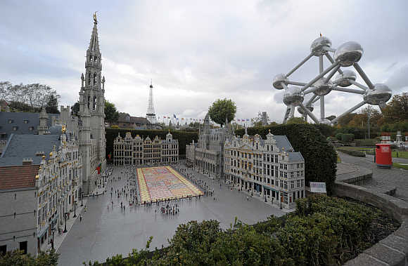 A miniature reproduction of the Grand Place of Brussels is seen in the Mini-Europe park, where all the models are built at a scale of 1:25, in Brussels.
